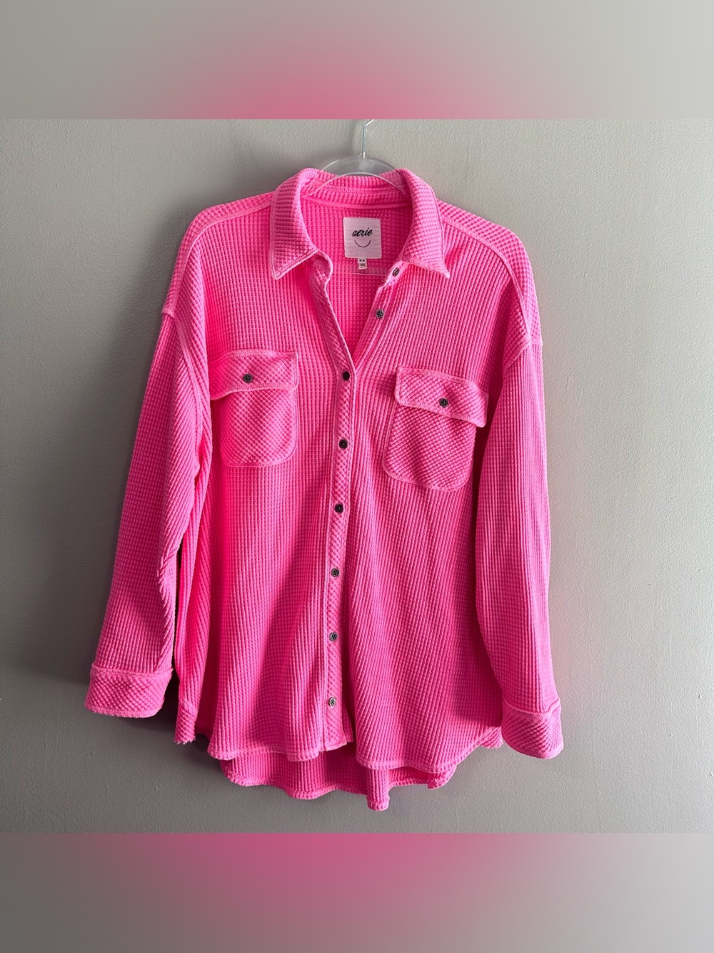 Aerie Pink Lumber Jane Waffle Knit Oversized Relaxed Buttondown Womens Medium